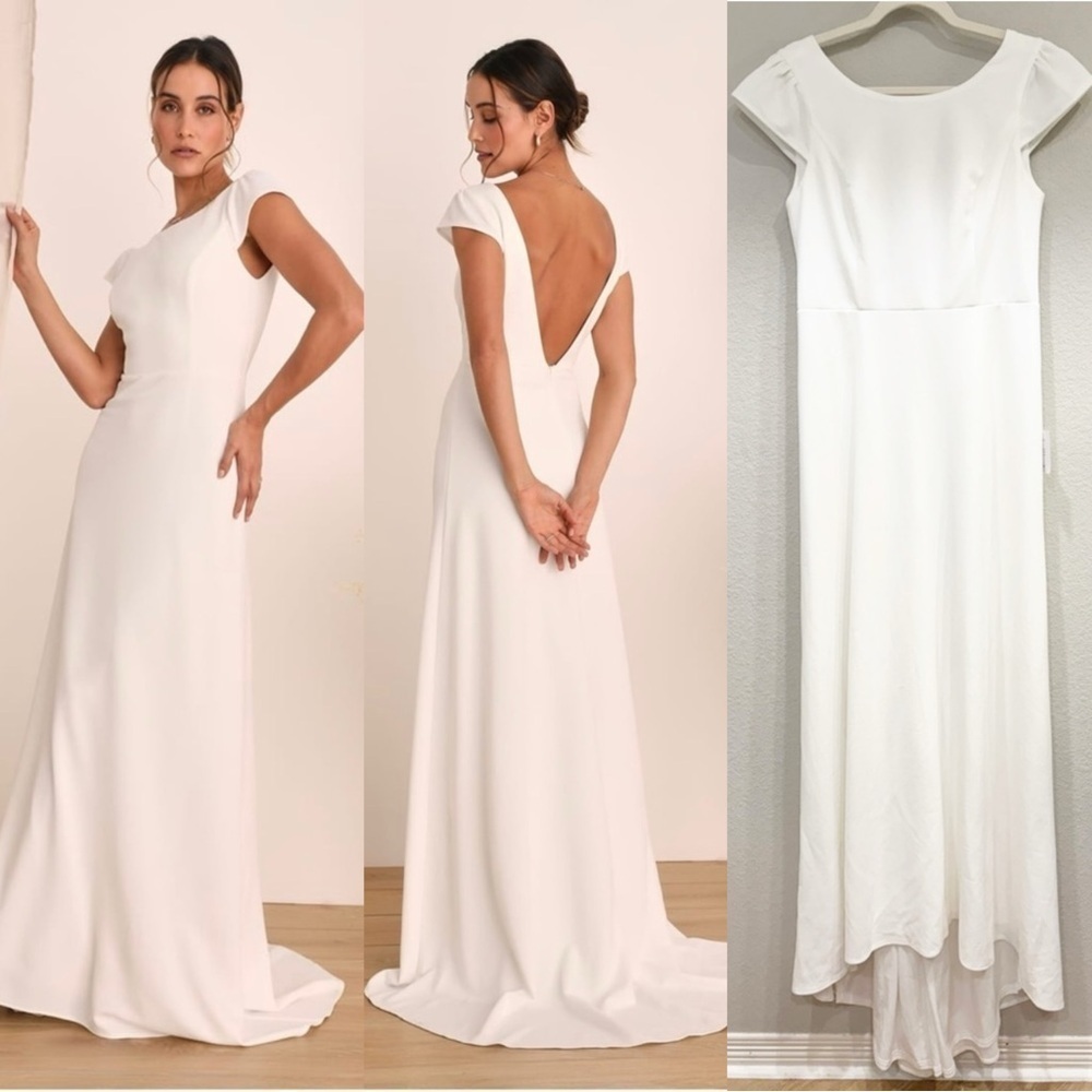 NWT Lulus Radiance of Love White Cap‎ Sleeve Backless A-Line Maxi Dress